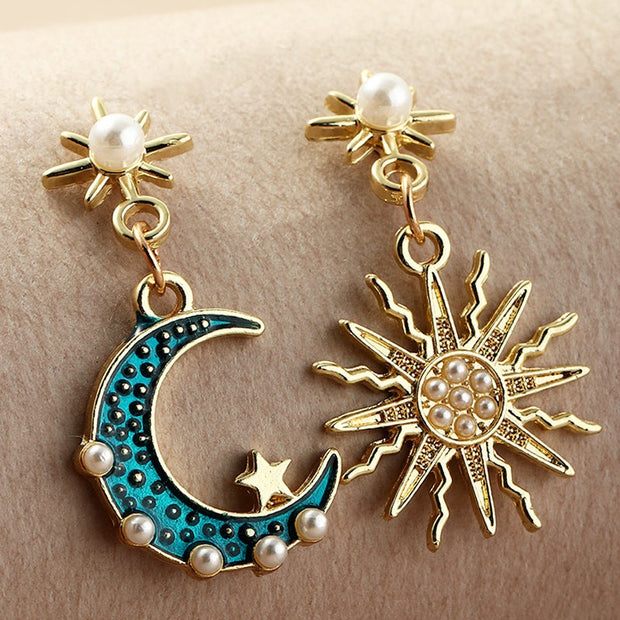 Greece Fairy Tale Moon&Sun Stud Earrings