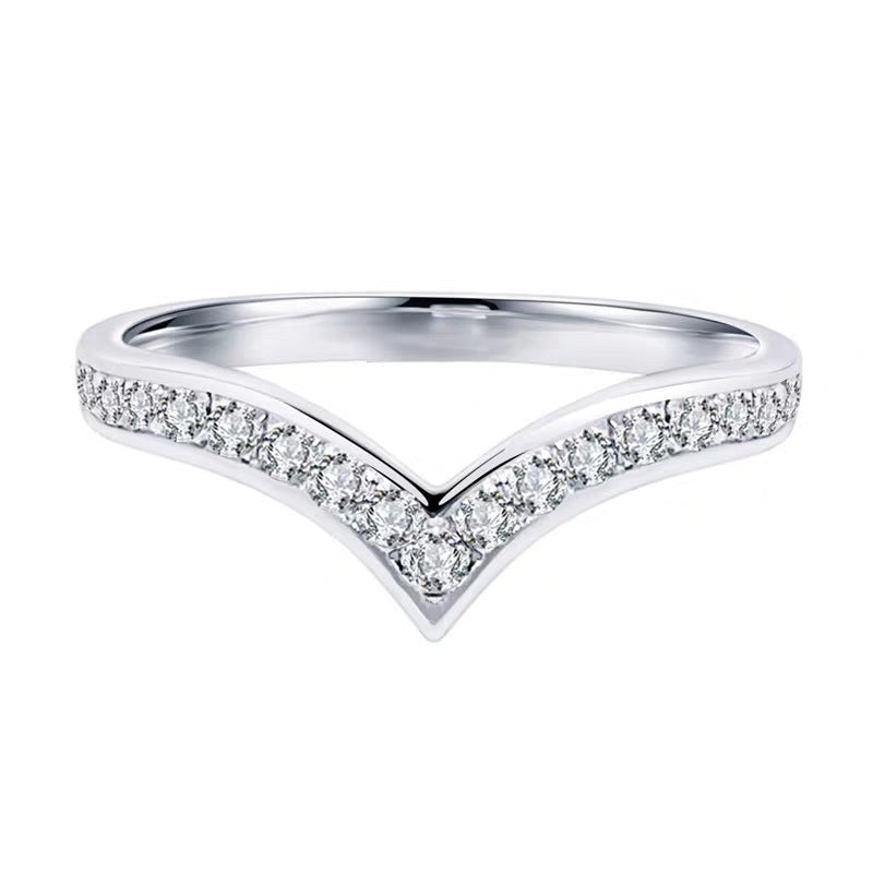 Wishbone Chevron Moissanite Stacking Ring