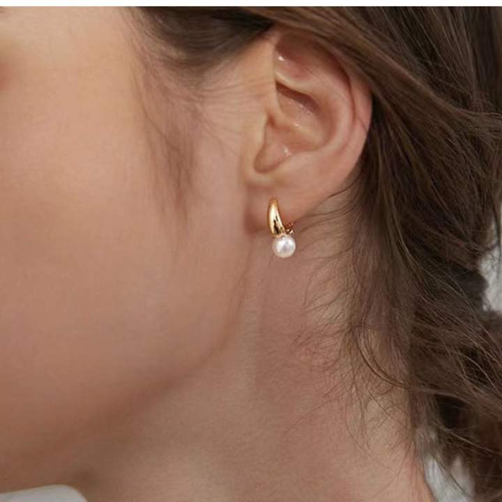 Pearl 925 Silver Hoop Earrings