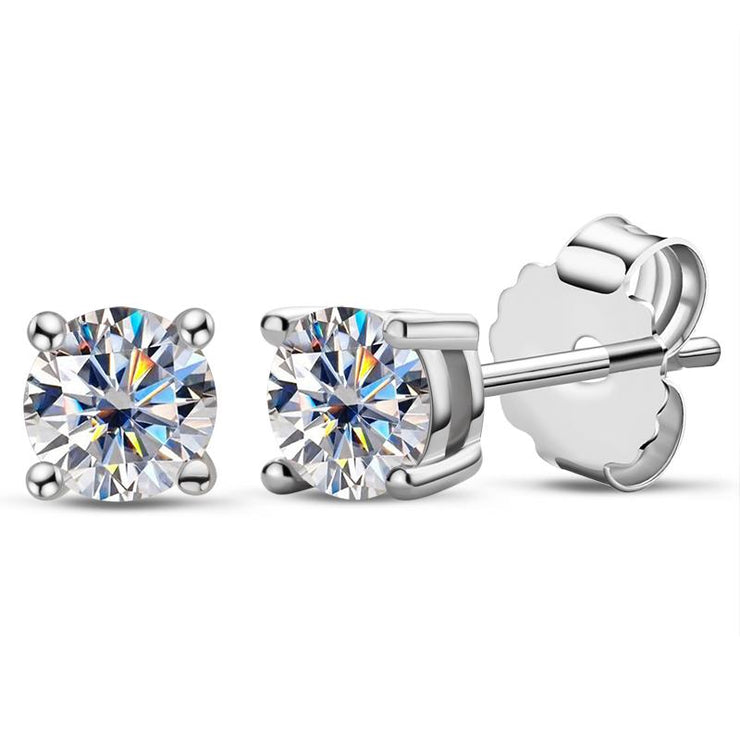 Classic 4 Prongs Moissanite Silver Stud Earrings