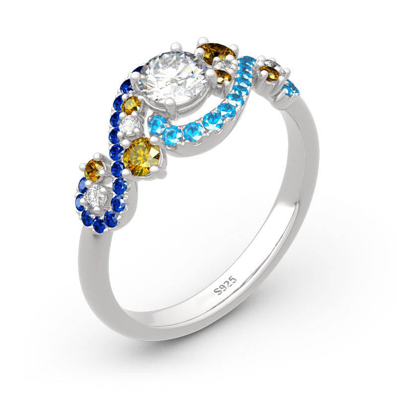 Van Gogh–Inspired Multicolor Moissanite Ring