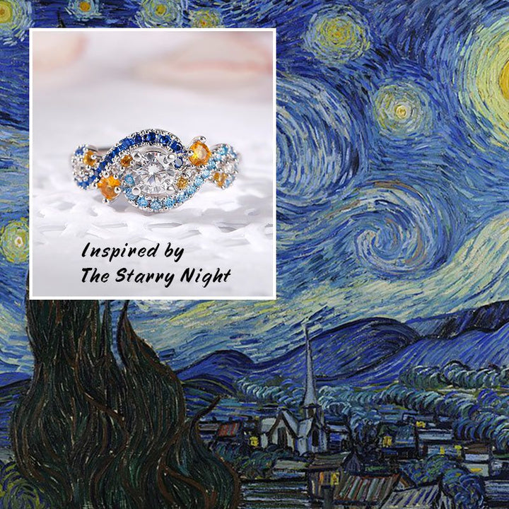 Van Gogh–Inspired Multicolor Moissanite Ring