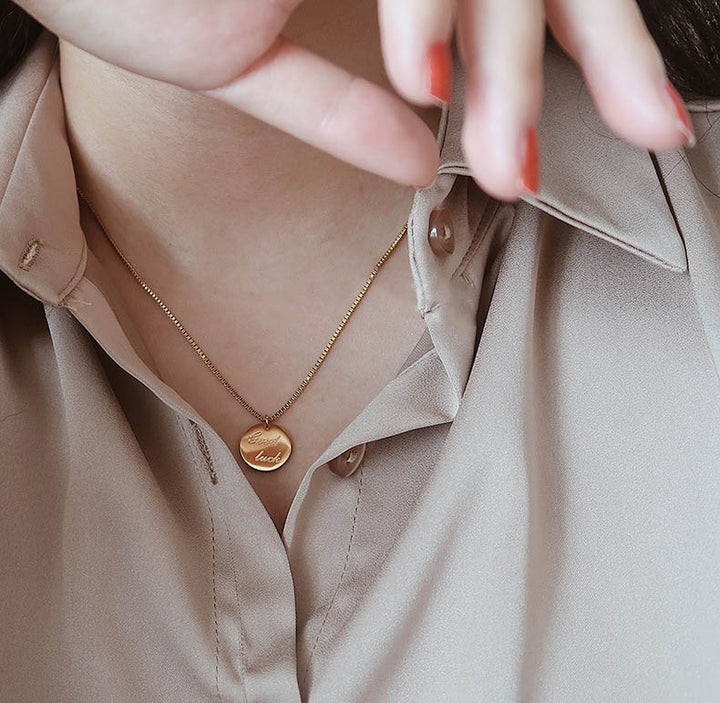 good luck good luck letter medal gold coin necklace