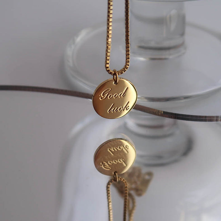 good luck good luck letter medal gold coin necklace