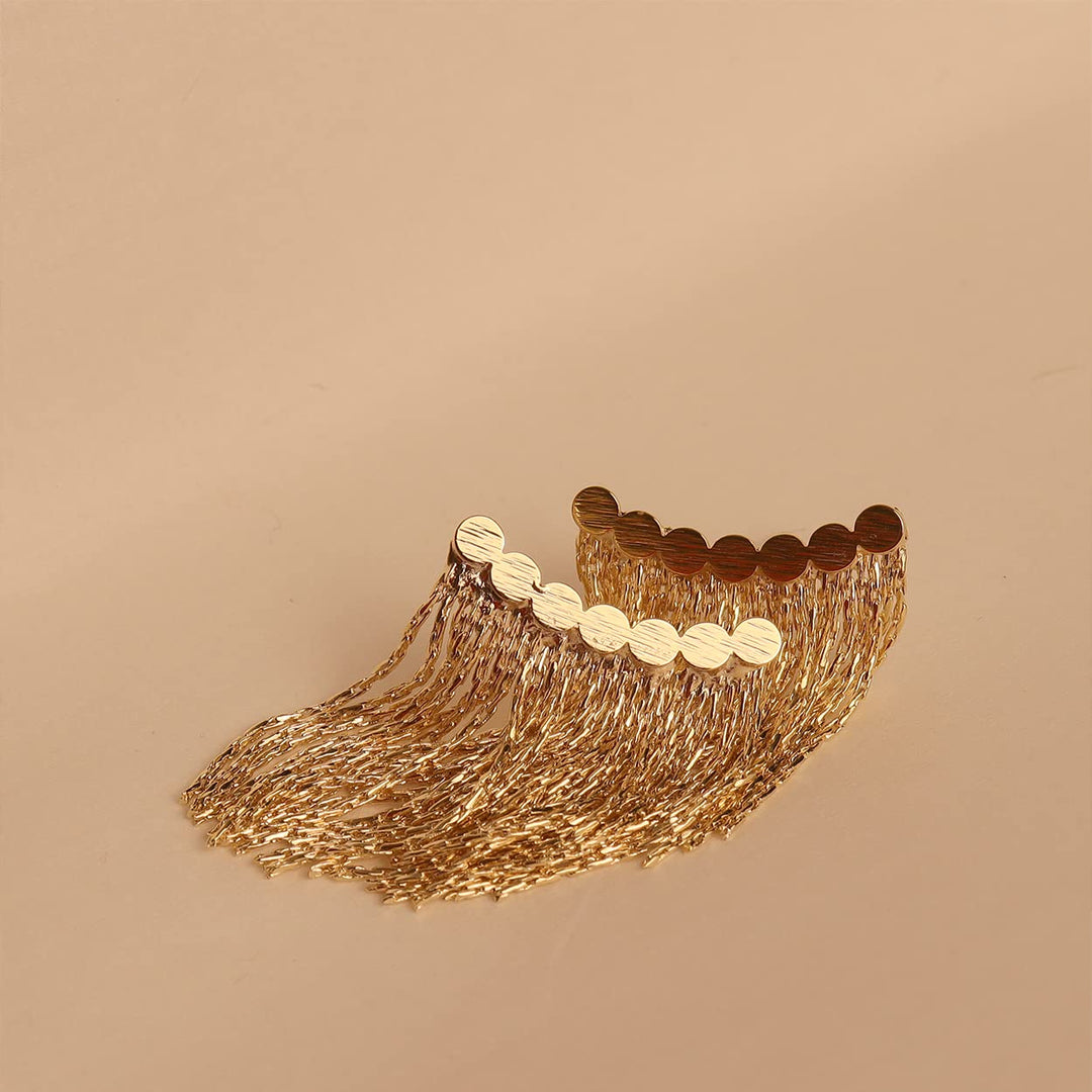 Curved Bar Long Tassel Earrings