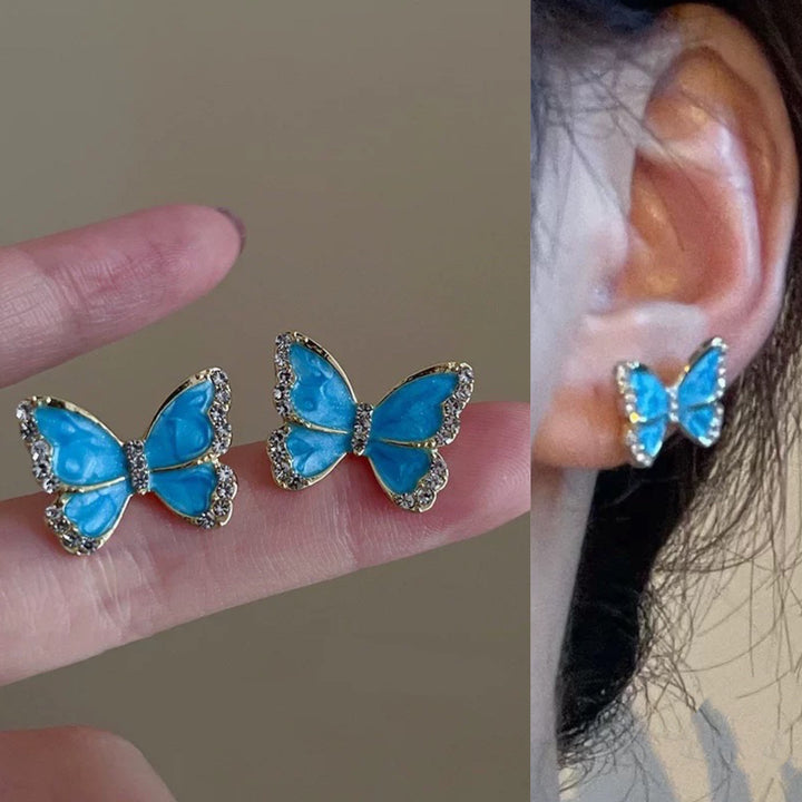 Vintage Blue Rhinestone Butterfly Earrings