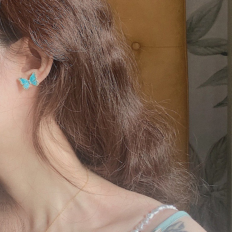 Vintage Blue Rhinestone Butterfly Earrings
