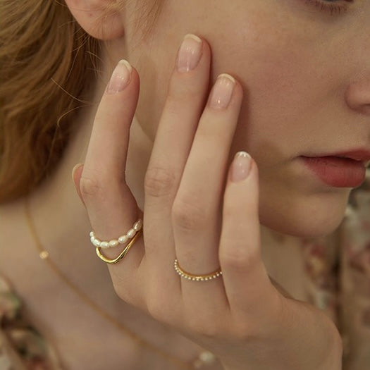 Double Layer Freshwater Pearl Metal Ring