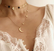 Simple Multilayer Star and Moon Necklace