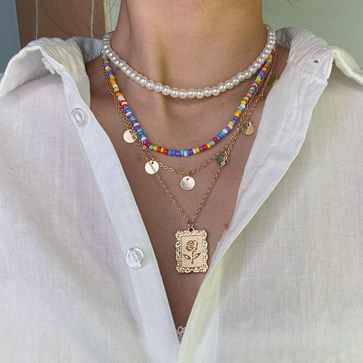 Retro Pendant Circle Layering Necklace