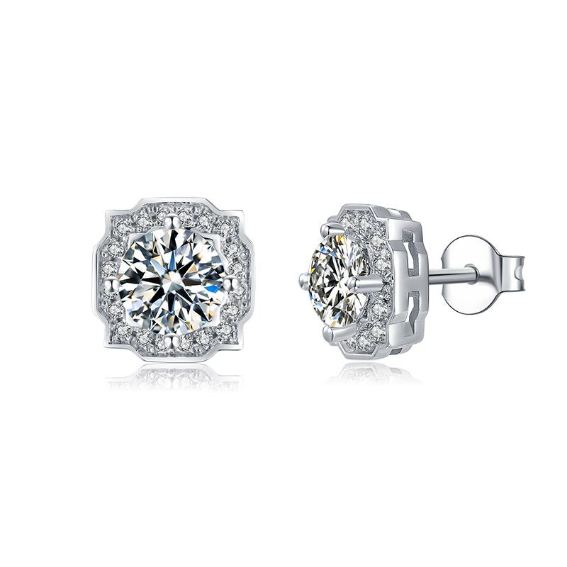Petal-Edge Halo Moissanite Stud Earrings