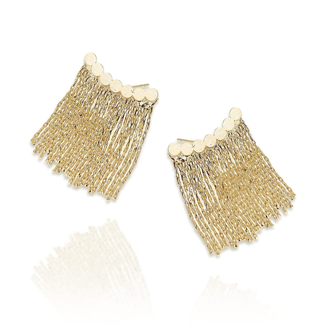 Curved Bar Long Tassel Earrings