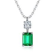 Laboratory Square Diamond Emerald Square Diamond Silver Necklace