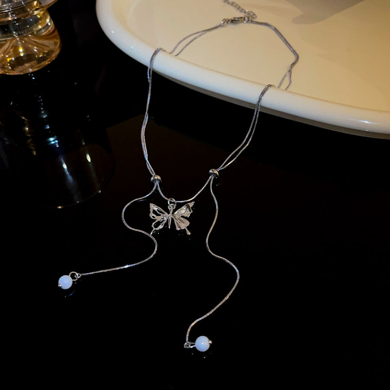 Butterfly Pearl Tassel Necklace