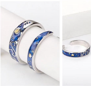 Van Gogh Silver Blue Starry Sky Ring