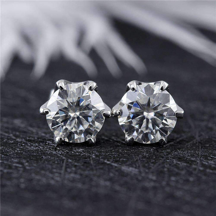 Classic 6 Prongs Moissanite Silver Stud Earrings