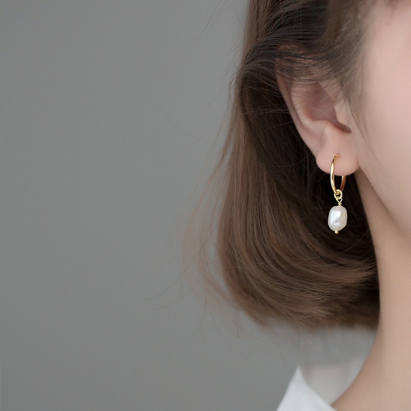Freshwater Pearl Bella Hoop Earrings in 925 Sterling Silver
