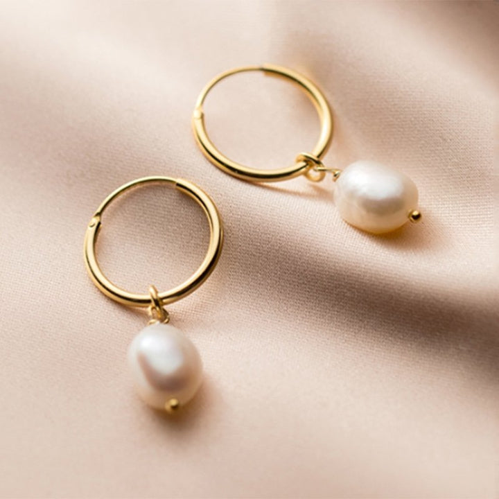 Freshwater Pearl Bella Hoop Earrings in 925 Sterling Silver