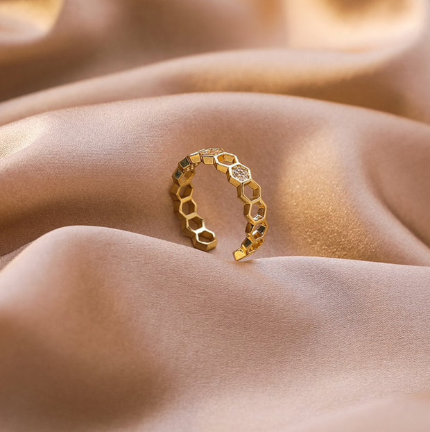 Gold & Crystal Honeycomb Ring