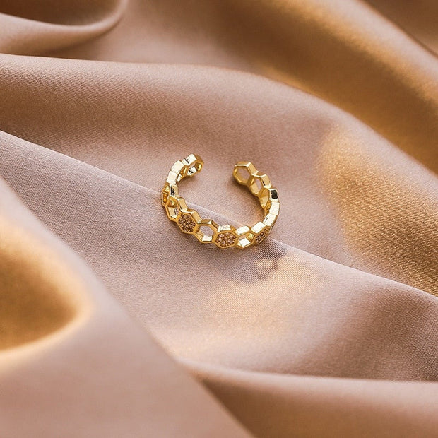 Gold & Crystal Honeycomb Ring