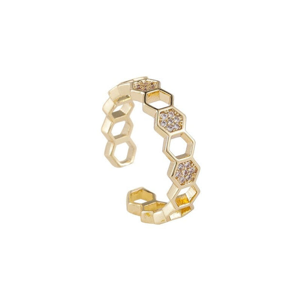 Gold & Crystal Honeycomb Ring