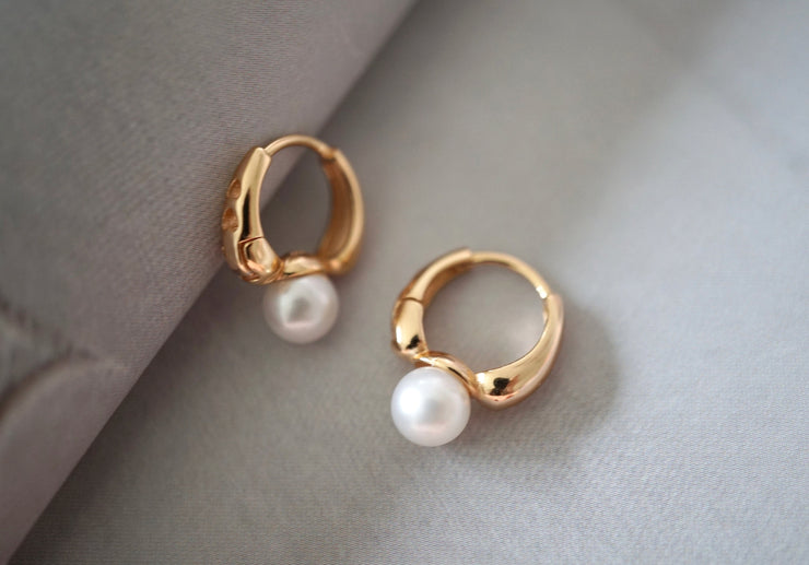 Pearl 925 Silver Hoop Earrings