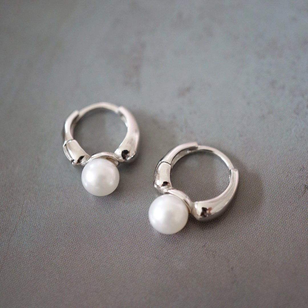 Pearl 925 Silver Hoop Earrings