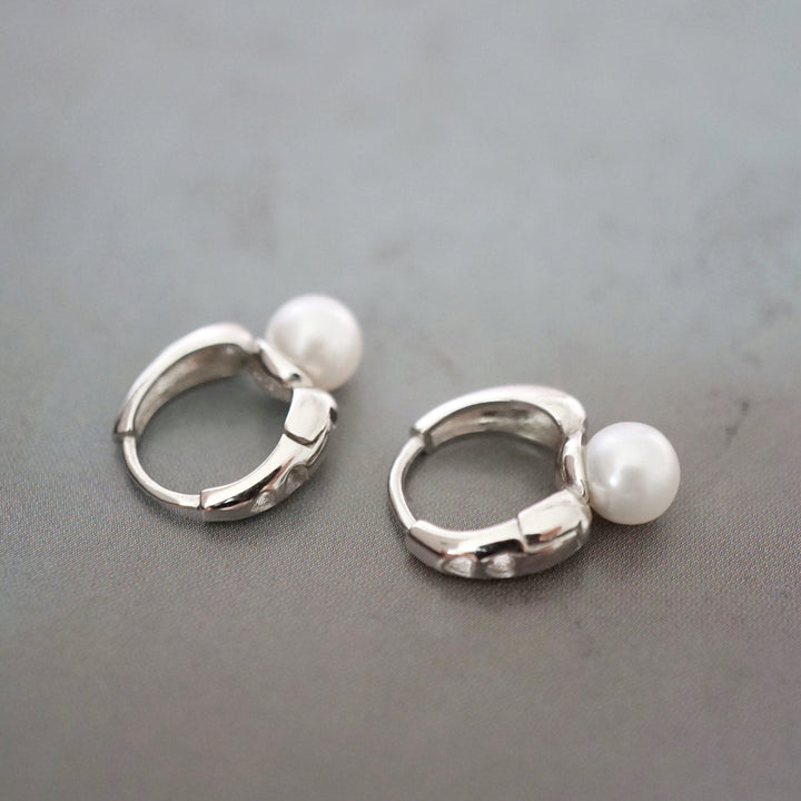 Pearl 925 Silver Hoop Earrings