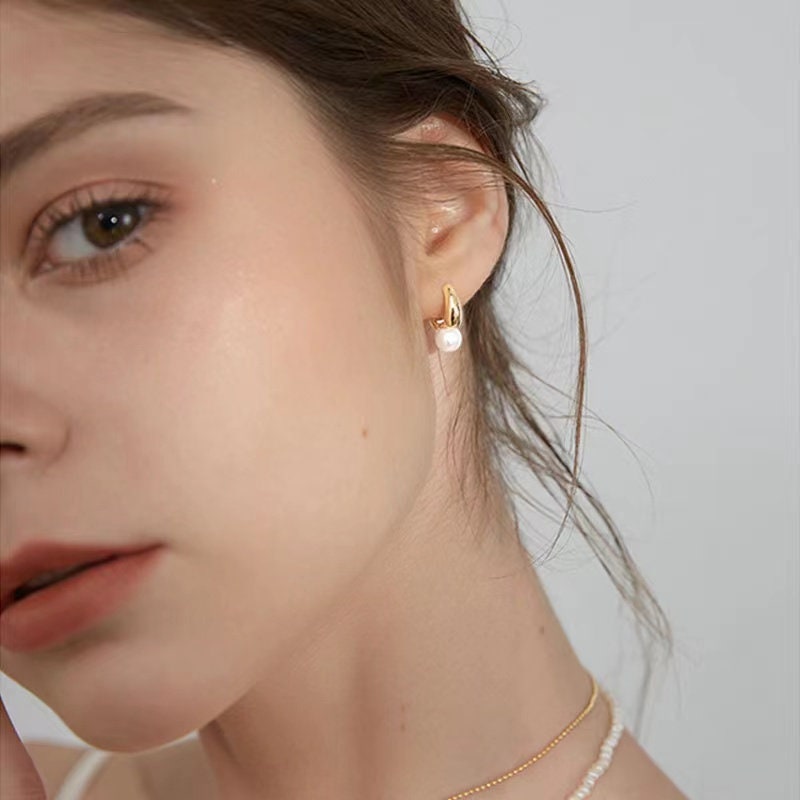 Pearl 925 Silver Hoop Earrings
