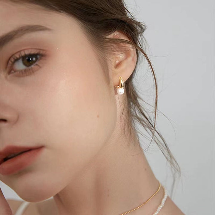 Pearl 925 Silver Hoop Earrings