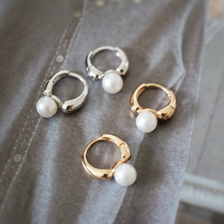 Pearl 925 Silver Hoop Earrings