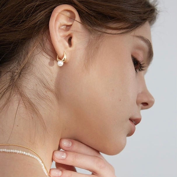 Pearl 925 Silver Hoop Earrings